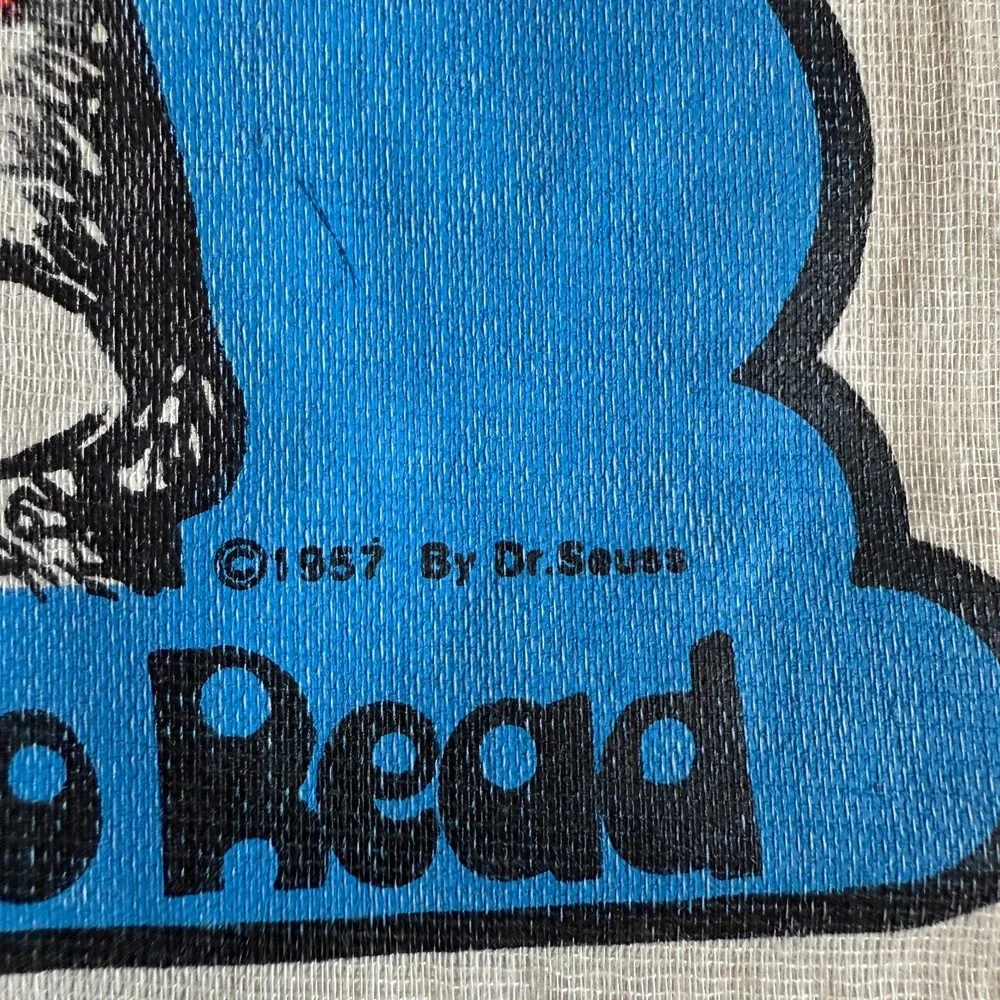 Vintage 1980s‎ Dr. Seuss canvas Tote Bag  I Like to Read Cat in the Hat Taiwan